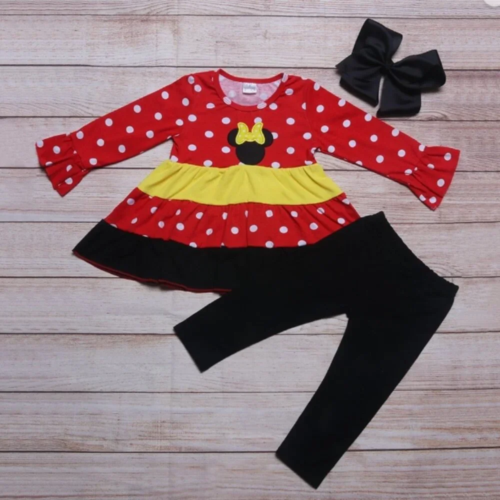 Boutique Minnie Mouse Girls Long Sleeve Tunic Dress Outfit Set